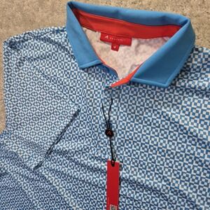 Redvanly Shirt Mens Medium Blue Polo Geometric Stretch Performance Golf Academia